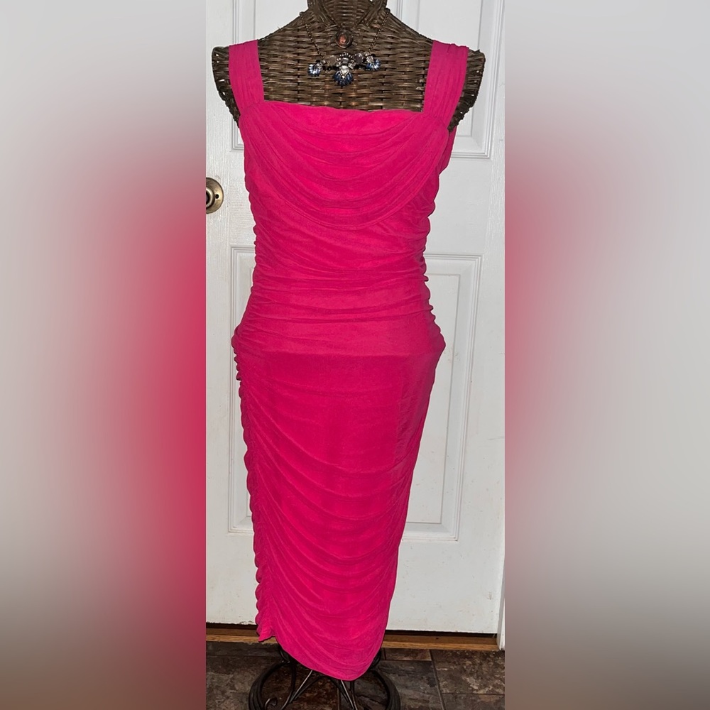 NWOT Hot Pink Cowl Neck Sleeveless Bodycon Dress Size L